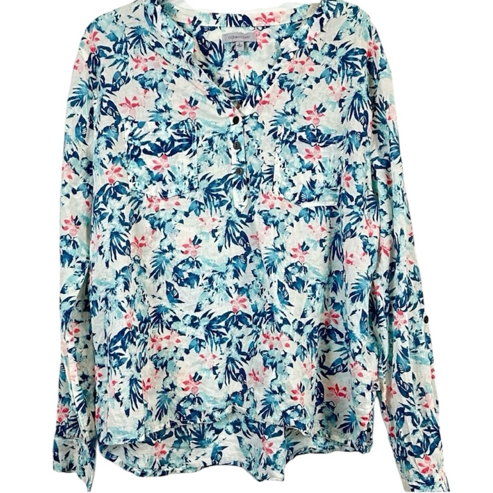 Ocean & Coast 100% Cotton Button Front Top Size L 🔥